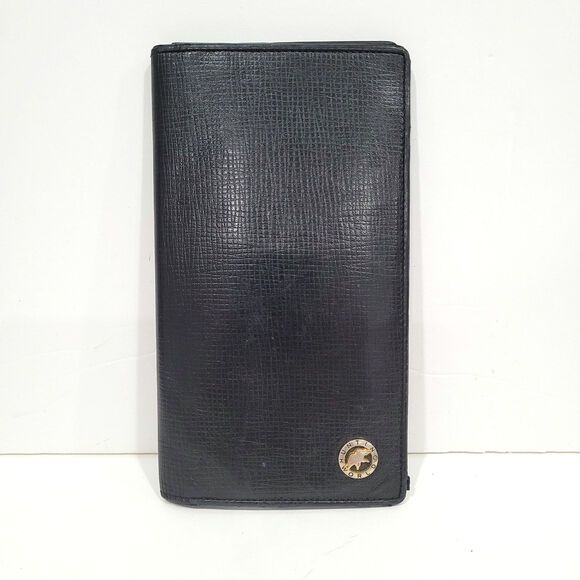 Hunting World Black Wallet Long Checkbook Card Holder Leather Bifold Italian - Picture 1 of 11